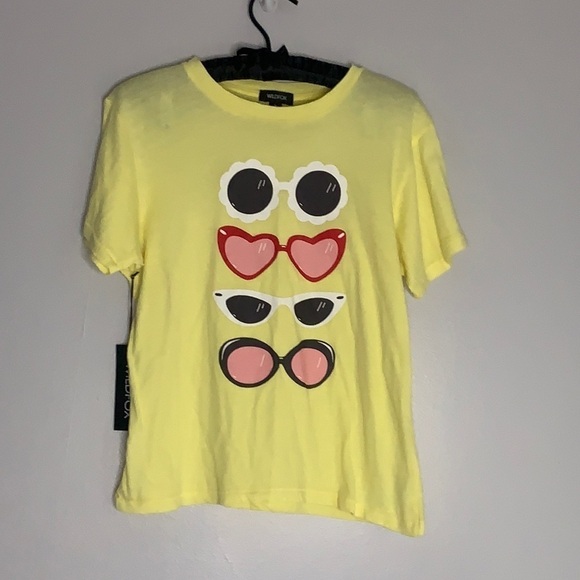 Wildfox Sunglasses T-shirt shirt sleeve yellow medium new with tags - Picture 2 of 5